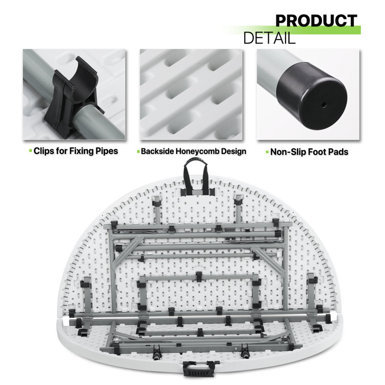 White Round Foldable Plastic Table with Steel Frame