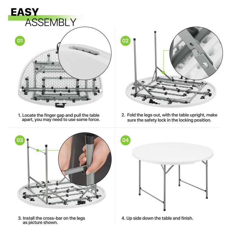 White Round Foldable Plastic Table with Steel Frame