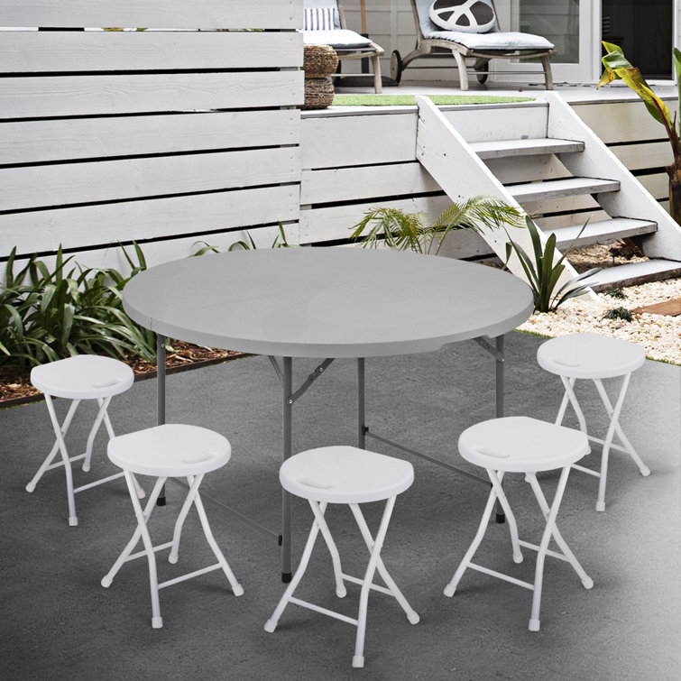 Gray 48" Round Foldable Plastic Dining Table with Steel Frame