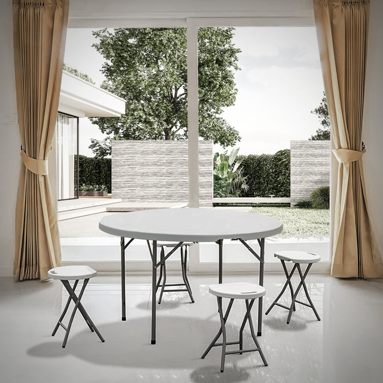 Gray 48" Round Foldable Plastic Dining Table with Steel Frame