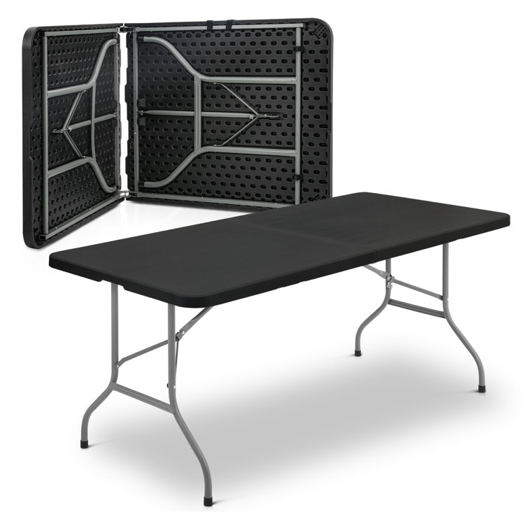 6ft Black Plastic Foldable Picnic Table with Steel Frame