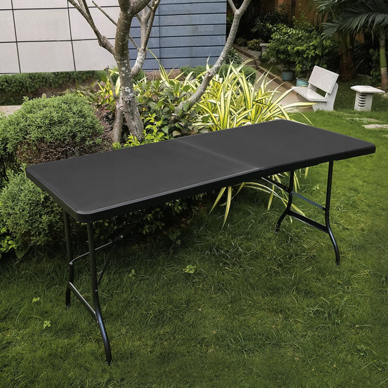 6ft Black Plastic Foldable Picnic Table with Steel Frame