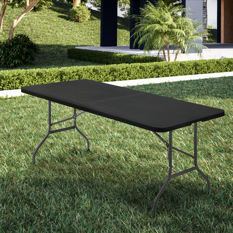 6ft Black Plastic Foldable Picnic Table with Steel Frame