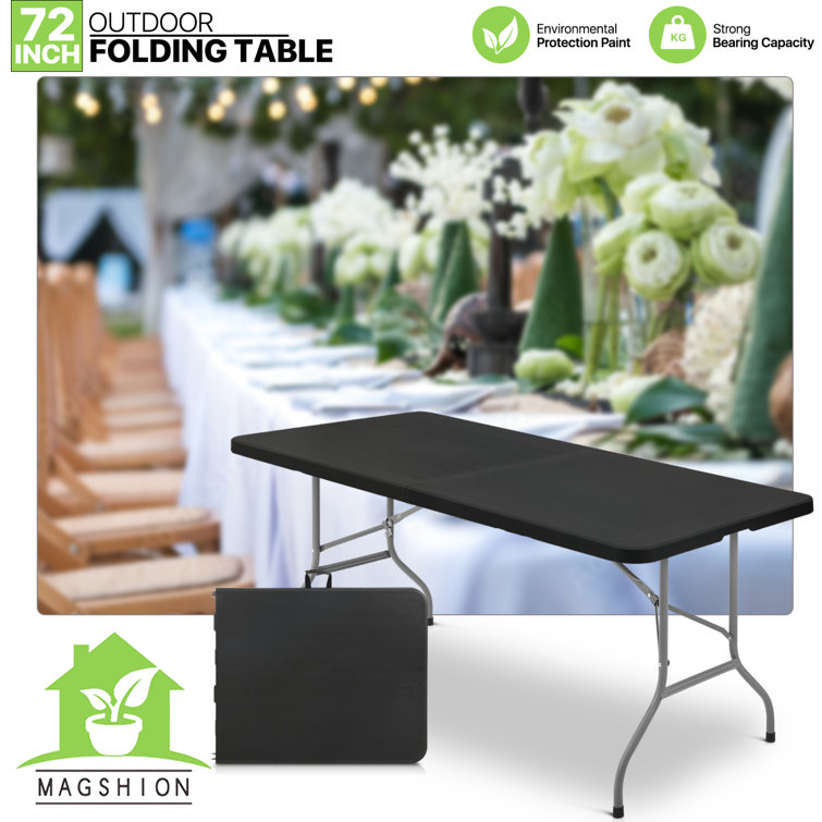 6ft Black Plastic Foldable Picnic Table with Steel Frame
