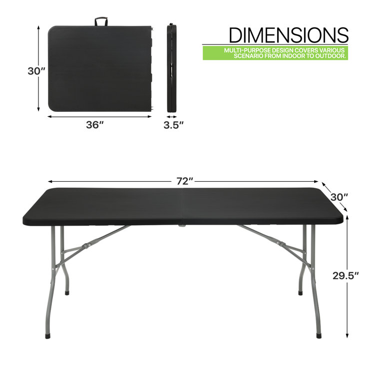 6ft Black Plastic Foldable Picnic Table with Steel Frame