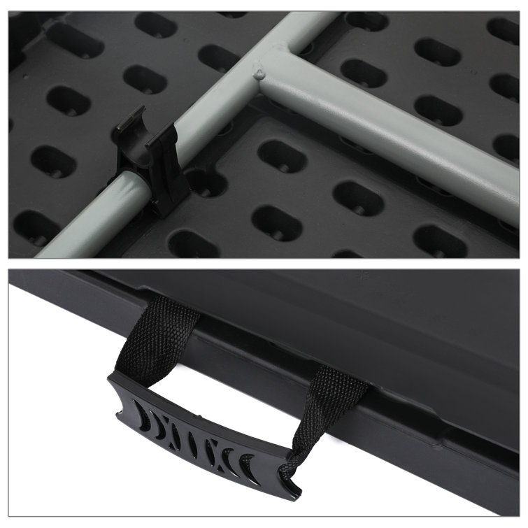 6ft Black Plastic Foldable Picnic Table with Steel Frame