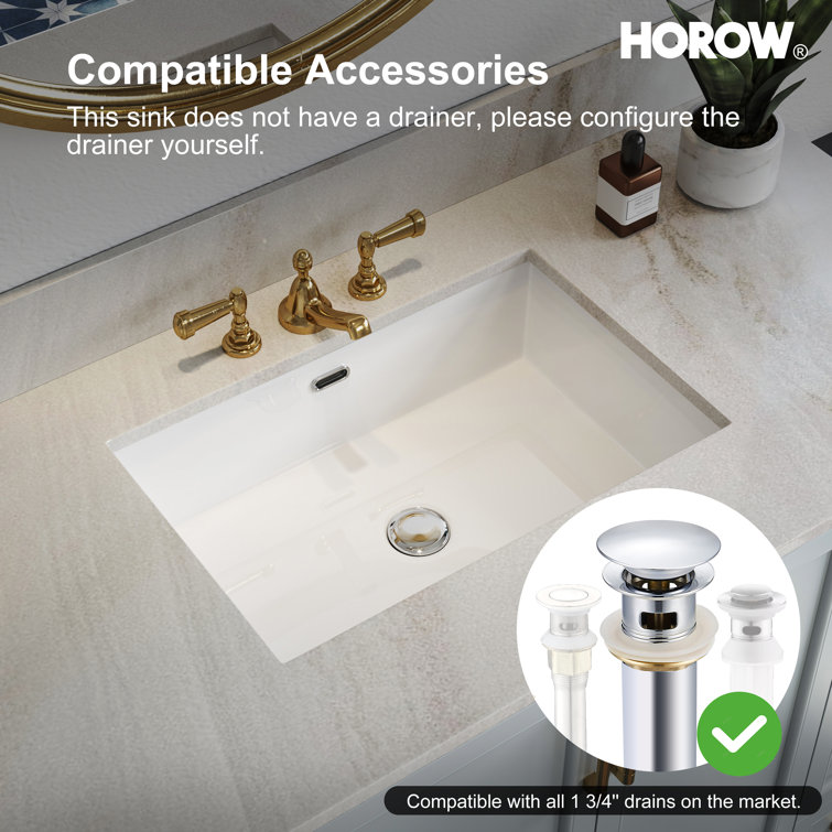 23.6" White Ceramic Undermount Rectangular Bathroom Sink with Overflow