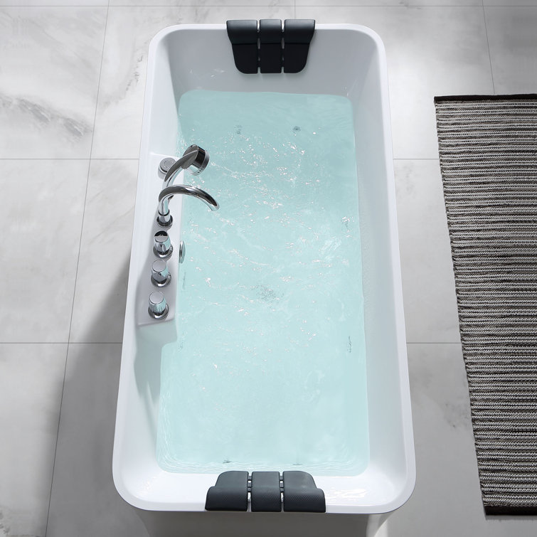 59" White Freestanding Acrylic Whirlpool Bathtub with Faucet