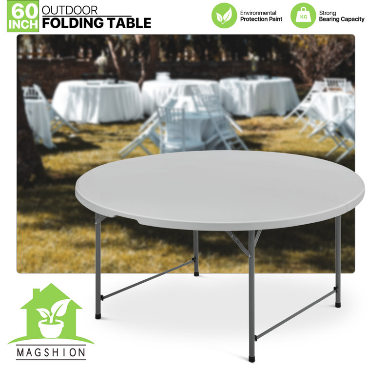Gray 48" Round Foldable Plastic Dining Table with Steel Frame