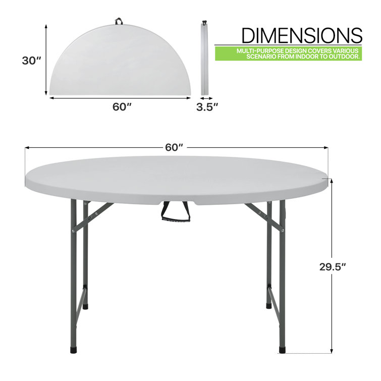 Gray 48" Round Foldable Plastic Dining Table with Steel Frame