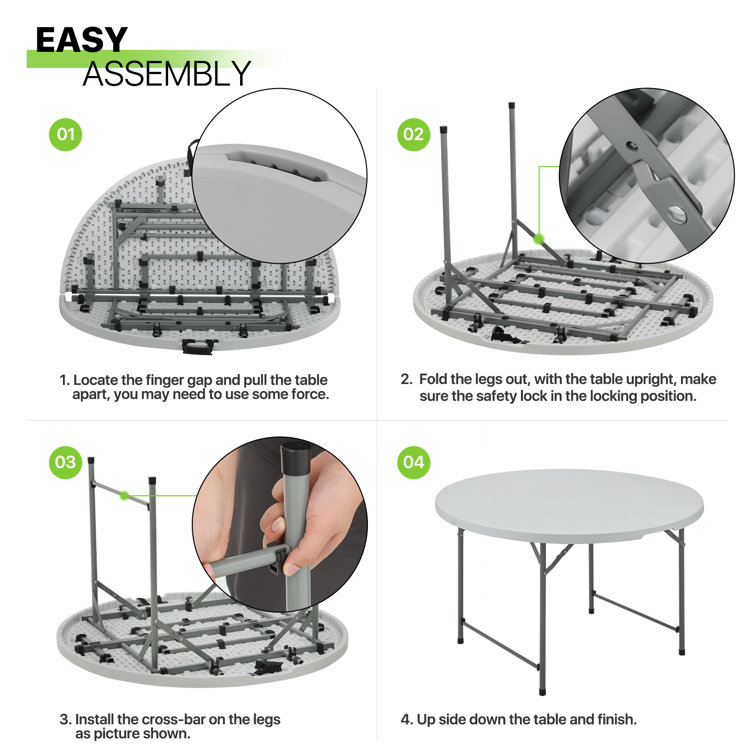 Gray 48" Round Foldable Plastic Dining Table with Steel Frame