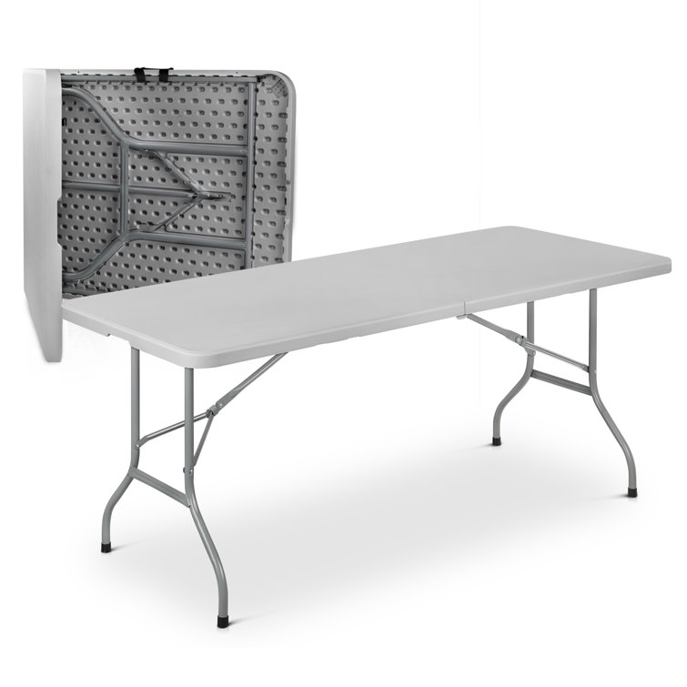 Gray Plastic Folding Table with Steel Frame for Indoor/Outdoor Use