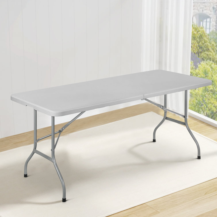 Gray Plastic Folding Table with Steel Frame for Indoor/Outdoor Use