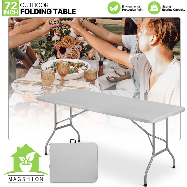 Gray Plastic Folding Table with Steel Frame for Indoor/Outdoor Use