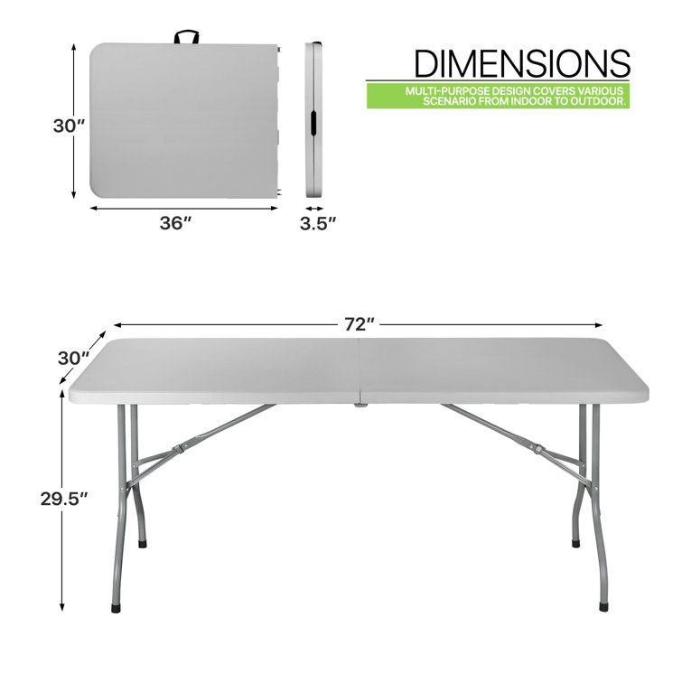 Gray Plastic Folding Table with Steel Frame for Indoor/Outdoor Use