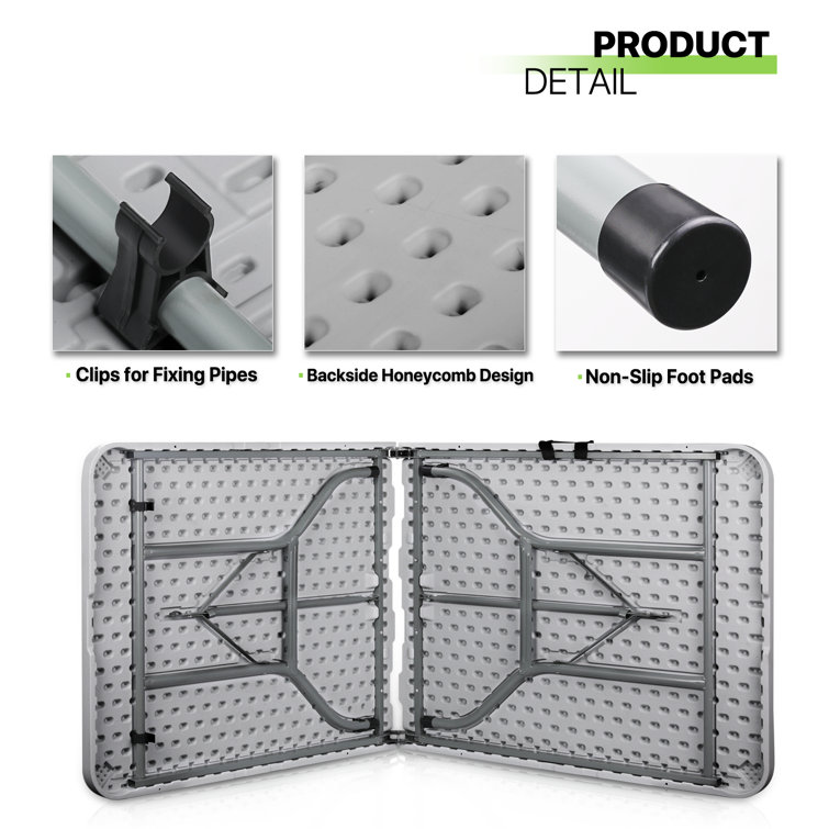 Gray Plastic Folding Table with Steel Frame for Indoor/Outdoor Use