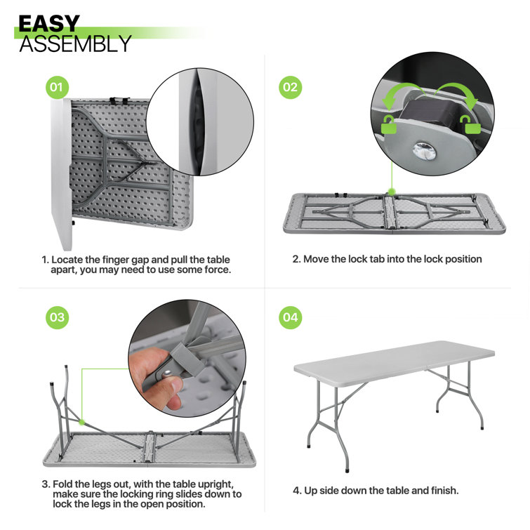 Gray Plastic Folding Table with Steel Frame for Indoor/Outdoor Use