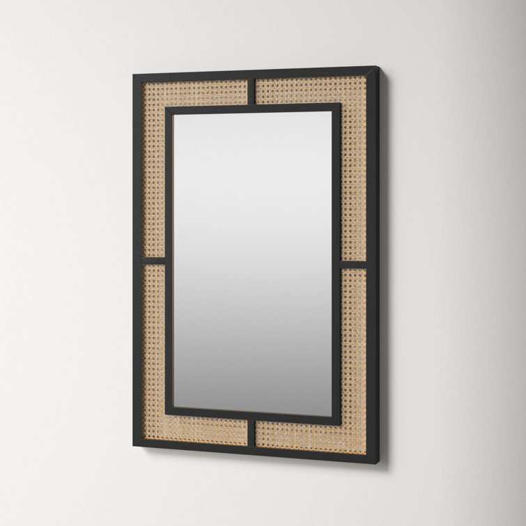 Rectangular Black and Cane Wall Mirror