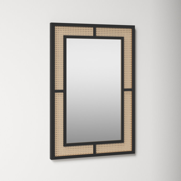 Rectangular Black and Cane Wall Mirror