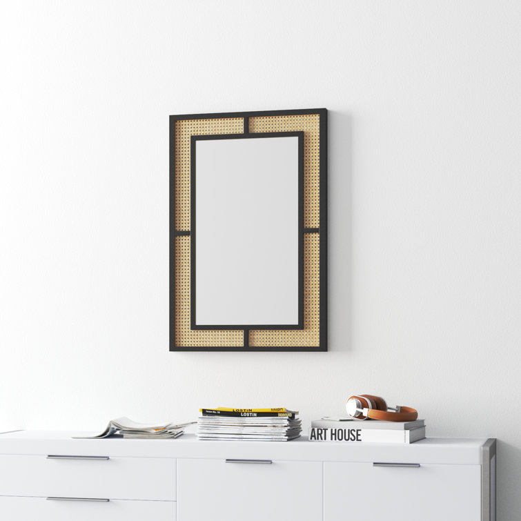 Rectangular Black and Cane Wall Mirror