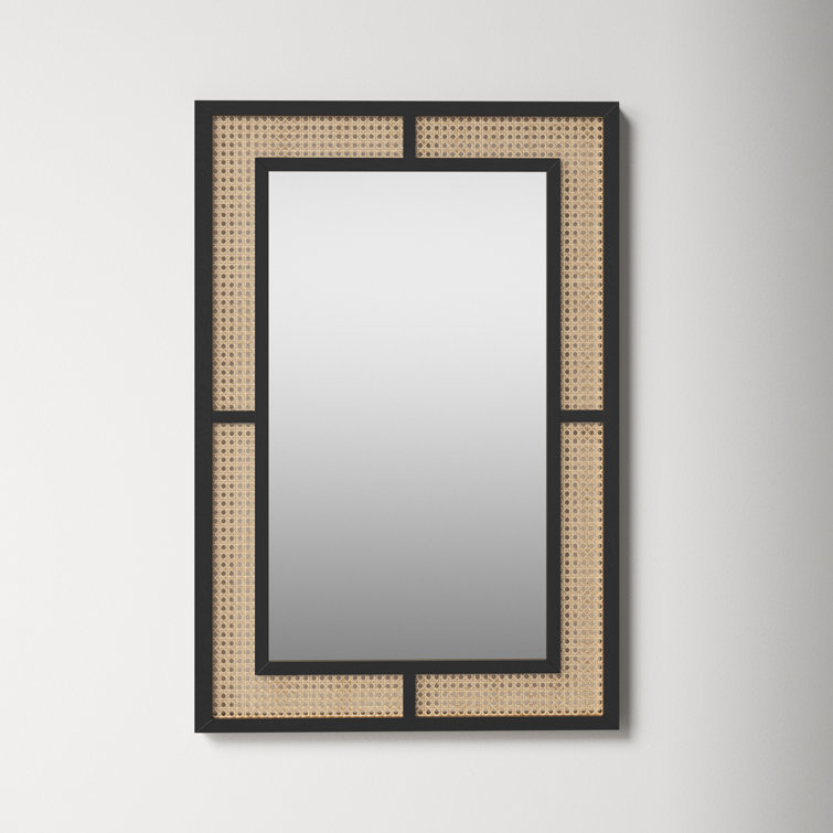 Rectangular Black and Cane Wall Mirror