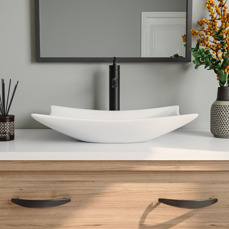 Prism White Ceramic Rectangular Above-Counter Vessel Sink