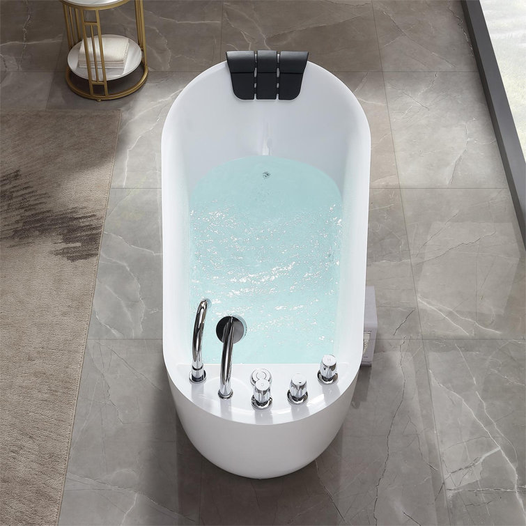 67'' Glossy White Acrylic Freestanding Whirlpool Bathtub