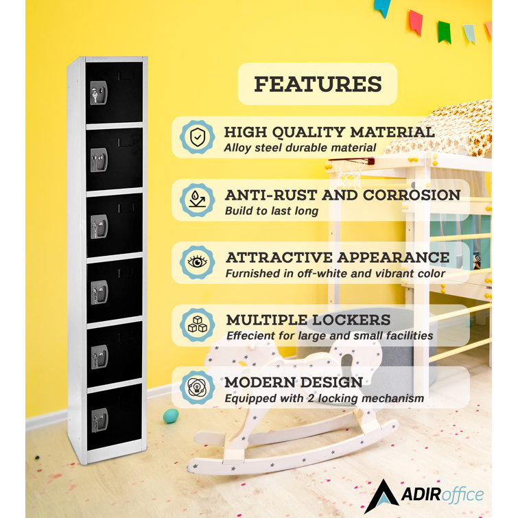 Black and Silver Steel 6-Tier Freestanding Office Locker