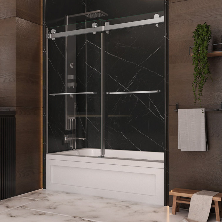Luna 58" x 60.5" Frameless Chrome Sliding Tub Door
