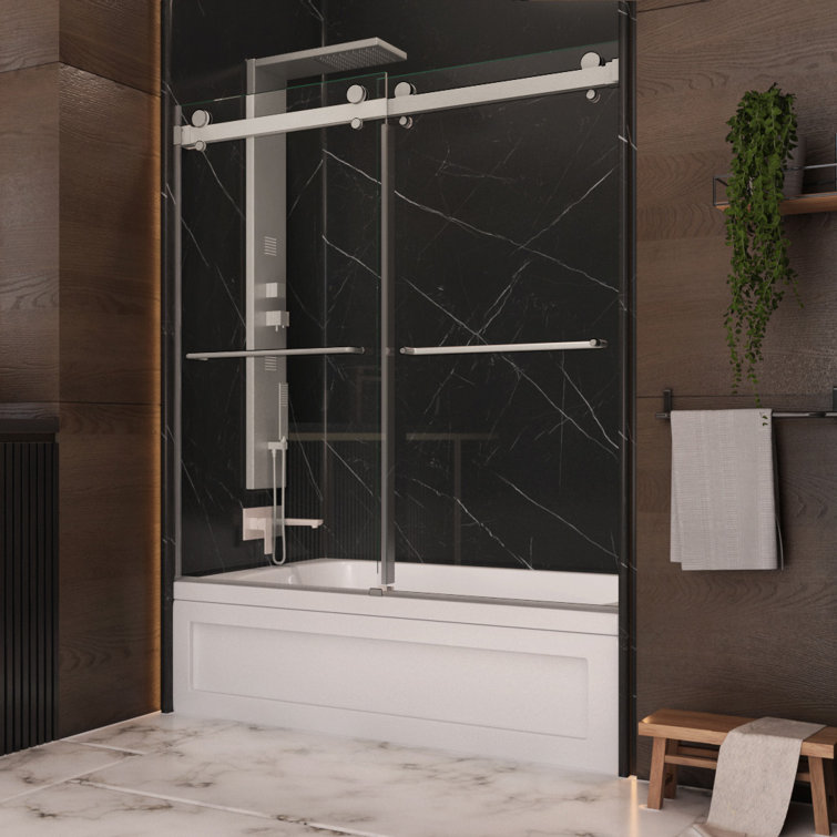 Luna Frameless Clear Glass Sliding Tub Door with Chrome Finish