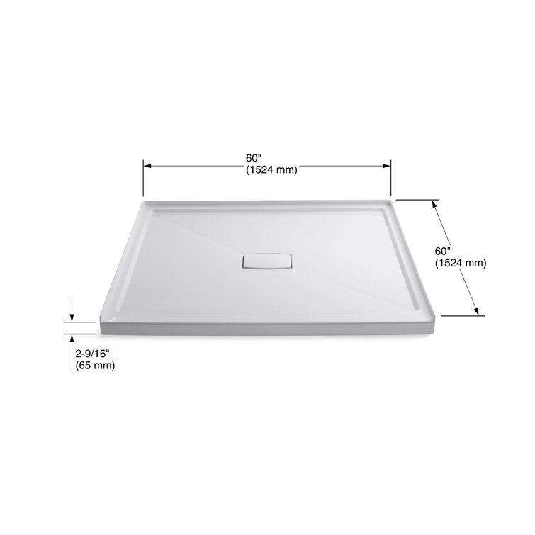 Archer 60" White Acrylic Alcove Shower Base with Center Drain