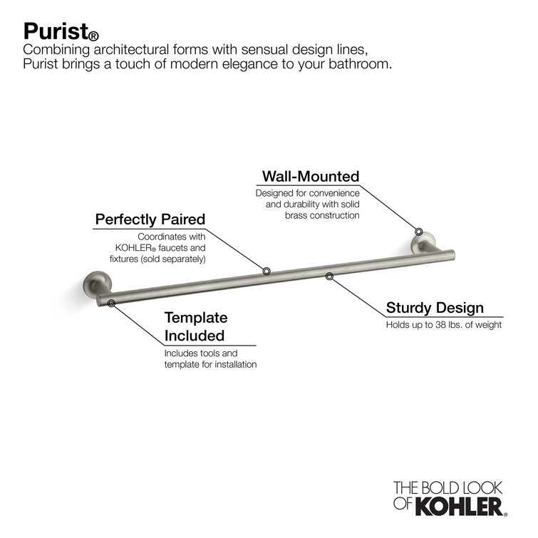 Purist 18" Vibrant Brushed Nickel Wall Mounted Towel Bar