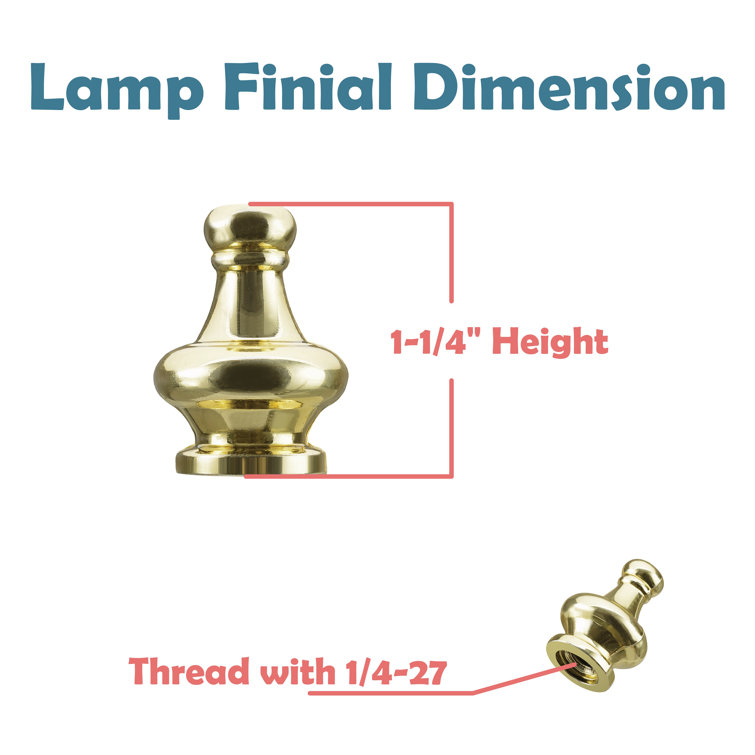 Polished Brass Lamp Finial Knobs, 1 1/4" Tall, 2 Pack