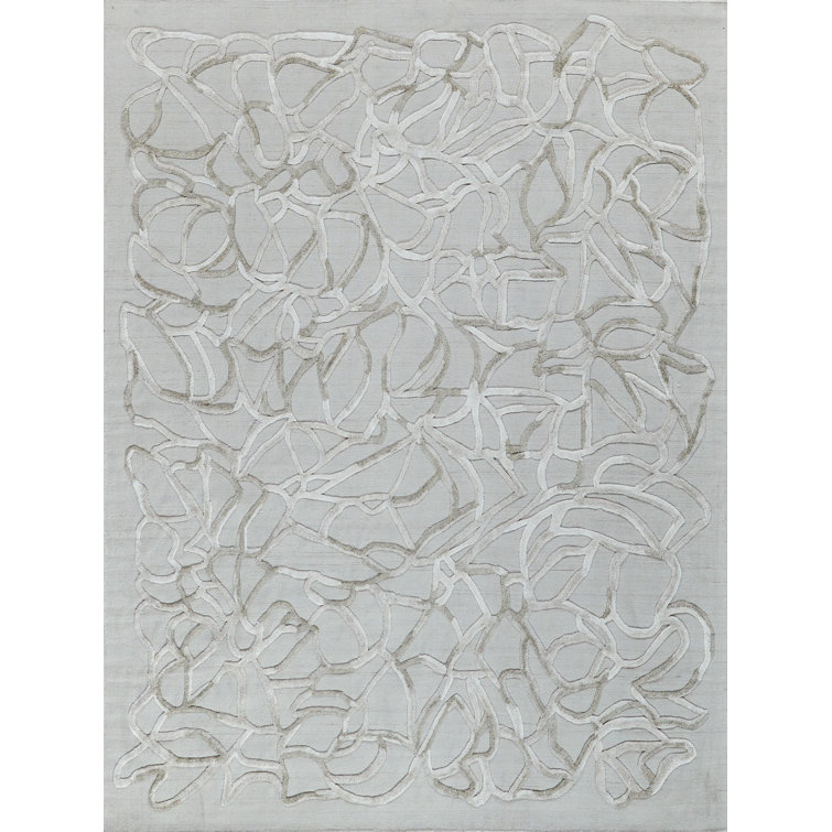 Ivory Flat Woven Wool and Viscose 6' x 9' Handmade Rug