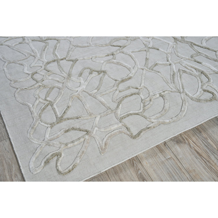 Ivory Flat Woven Wool and Viscose 6' x 9' Handmade Rug