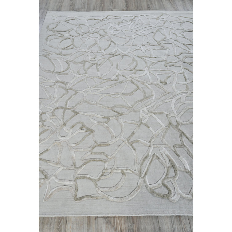 Ivory Flat Woven Wool and Viscose 6' x 9' Handmade Rug