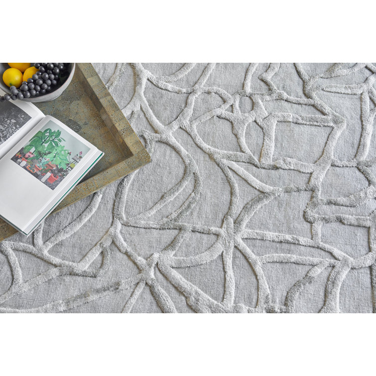 Ivory Flat Woven Wool and Viscose 6' x 9' Handmade Rug