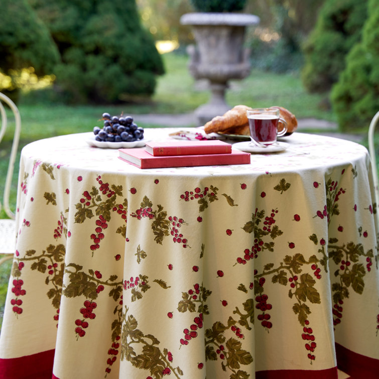 Ivory and Red Floral Round Fabric Tablecloth