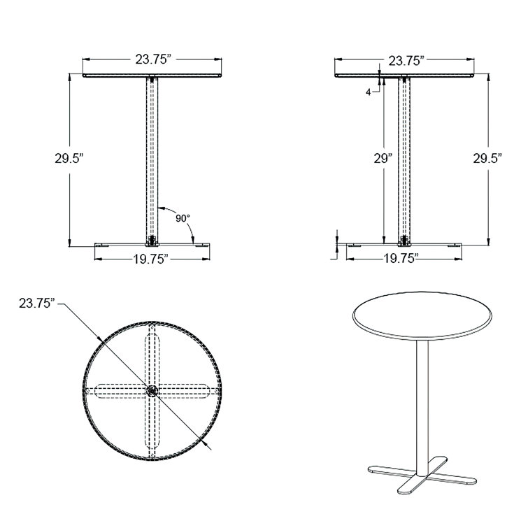 Matte Coal Round Metal Bistro Table for Two