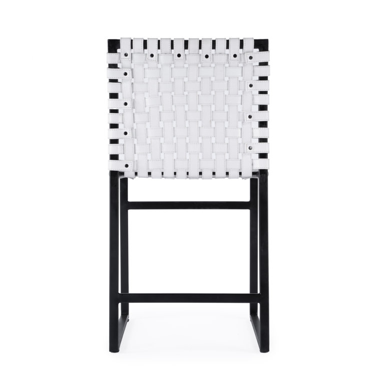 White Woven Leather and Metal Industrial Side Chair