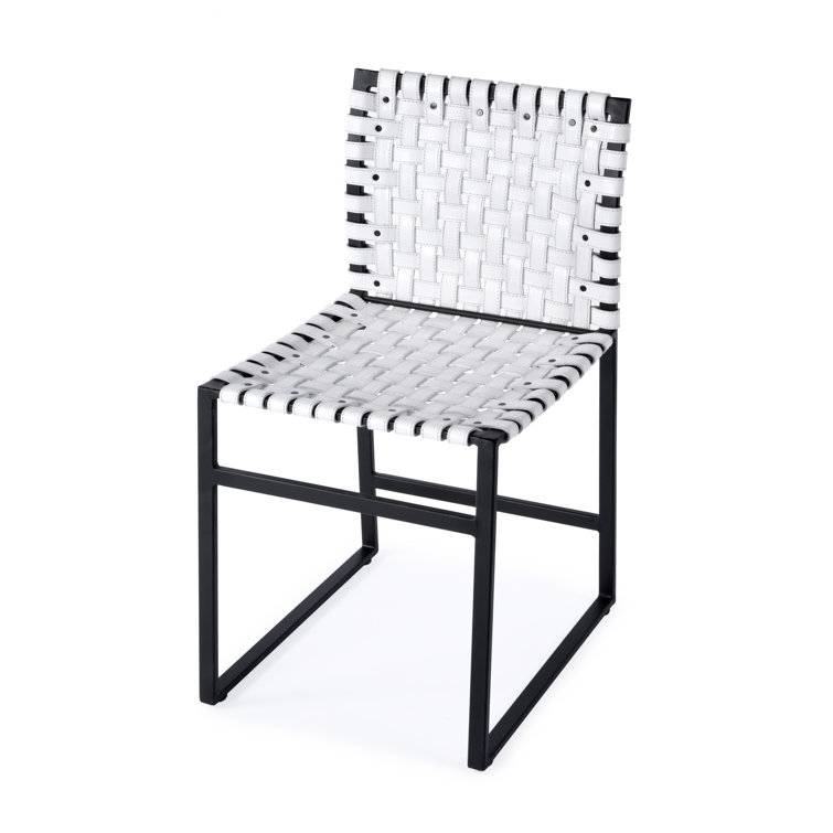 White Woven Leather and Metal Industrial Side Chair