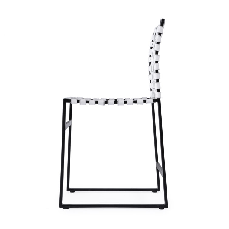 White Woven Leather and Metal Industrial Side Chair