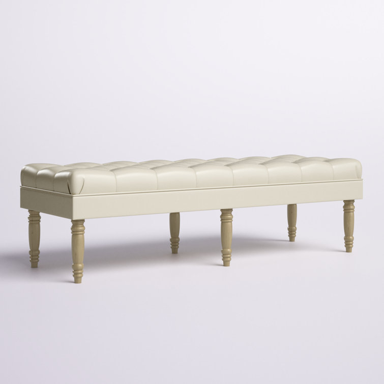 Light Brown Tufted Faux Leather Upholstered Bench