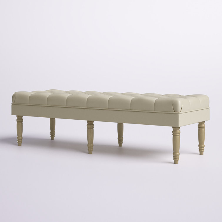 Light Brown Tufted Faux Leather Upholstered Bench