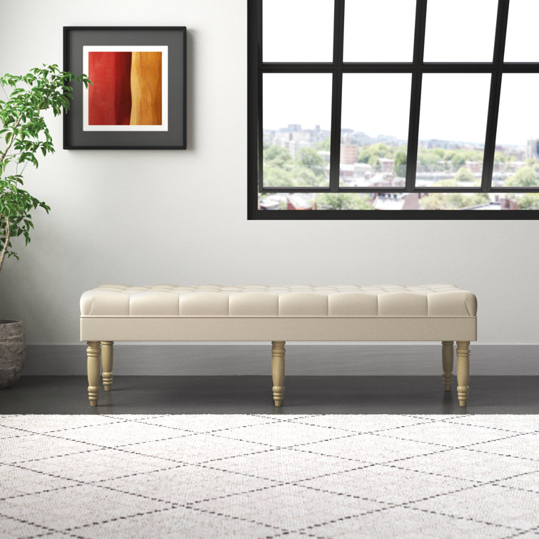Light Brown Tufted Faux Leather Upholstered Bench