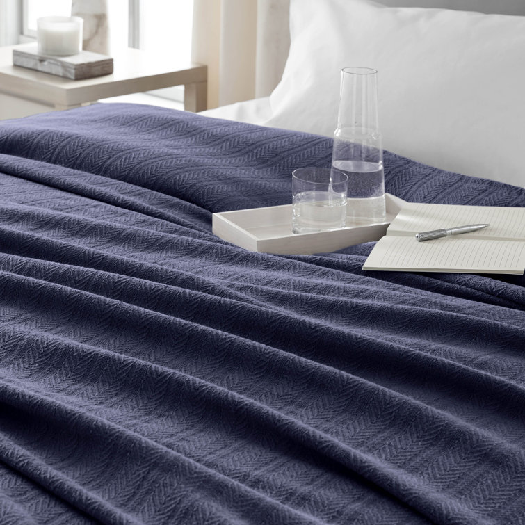 Indigo Blue King-Size Chevron Cotton Cozy Throw Blanket