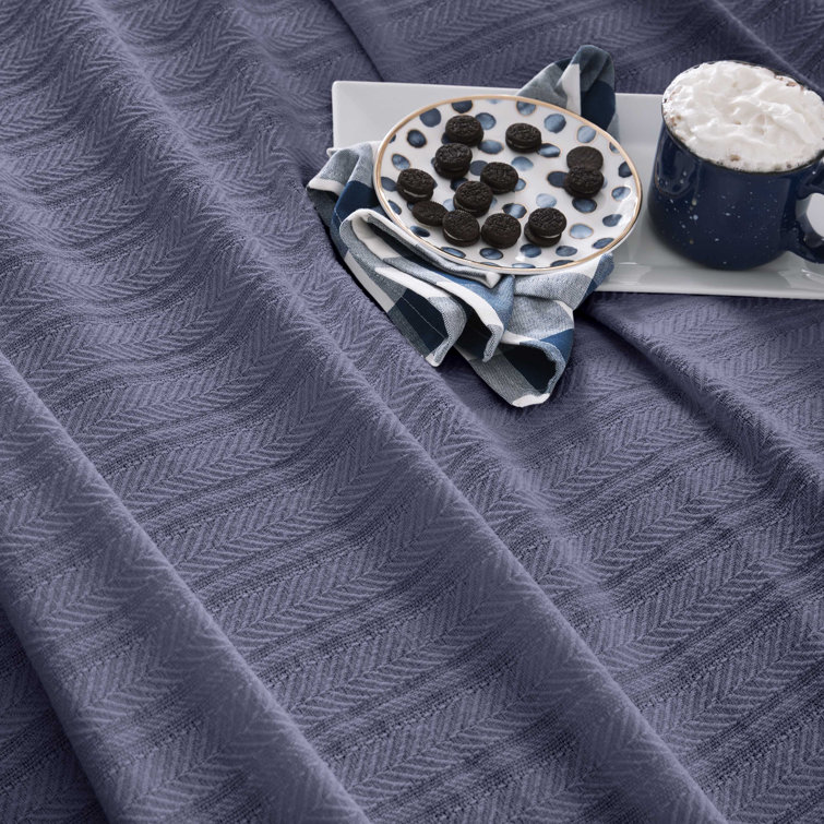 Indigo Blue King-Size Chevron Cotton Cozy Throw Blanket