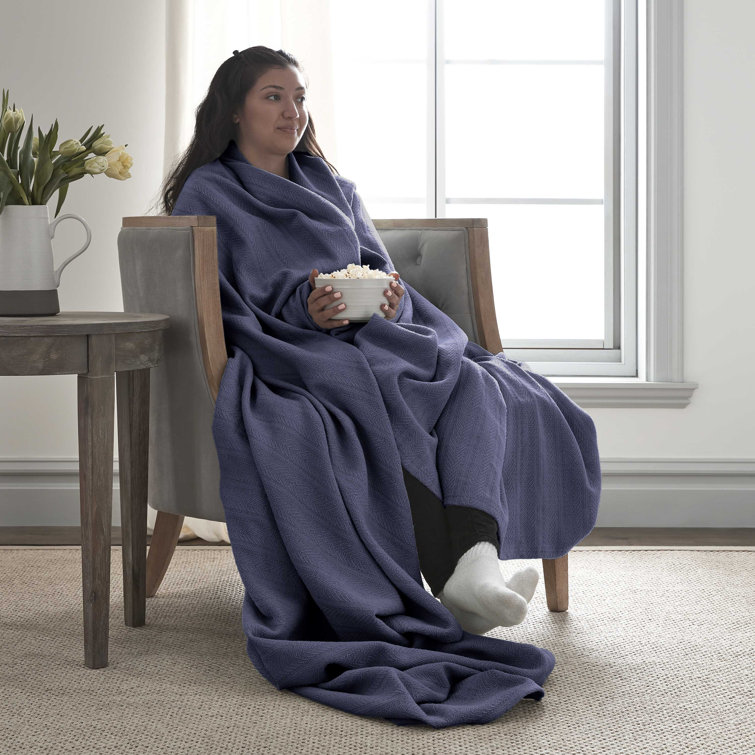 Indigo Blue King-Size Chevron Cotton Cozy Throw Blanket