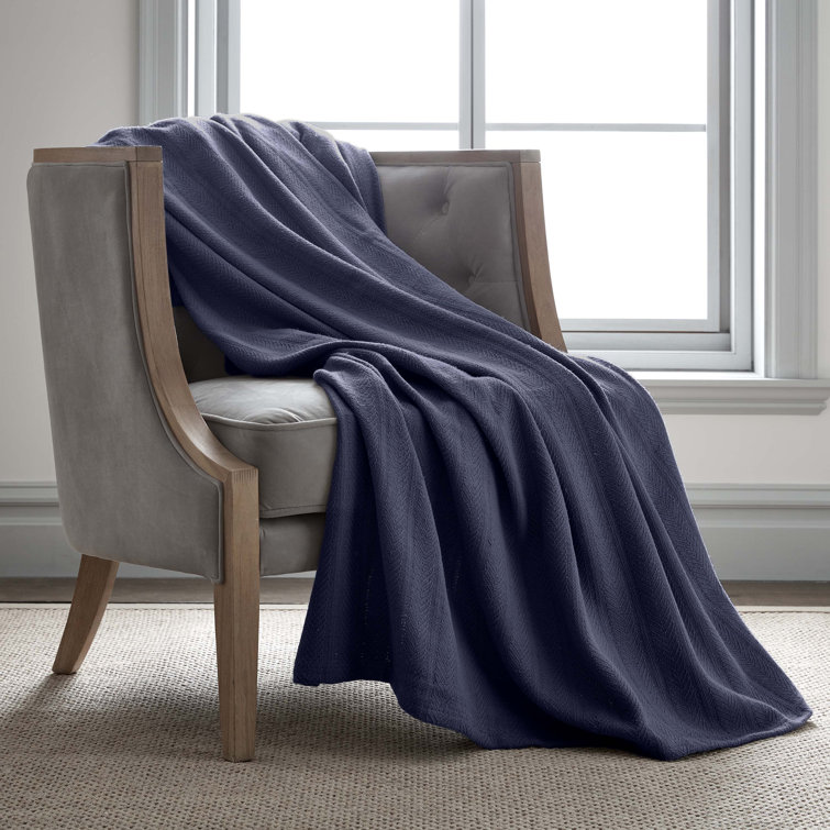Indigo Blue King-Size Chevron Cotton Cozy Throw Blanket