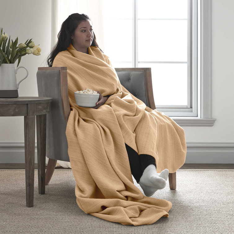 Full Tan Cotton Fleece Machine Washable Blanket